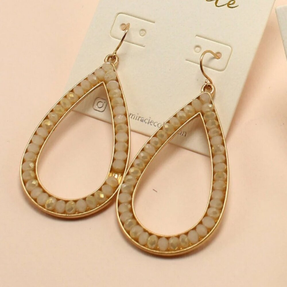 Elegant Gold and Cream Teardrop Earrings
